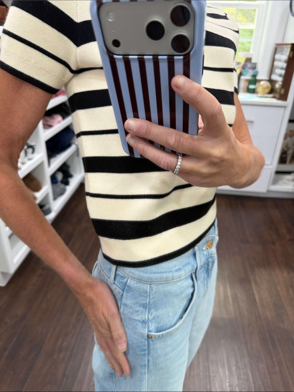 English Factory Black and Cream Striped Short-Sleeve Knit Top - Picture 3 of 6